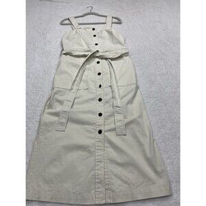 Universal Thread Midi Dress Ivory Button Bown Tie Waist Stretch Retro Medium New